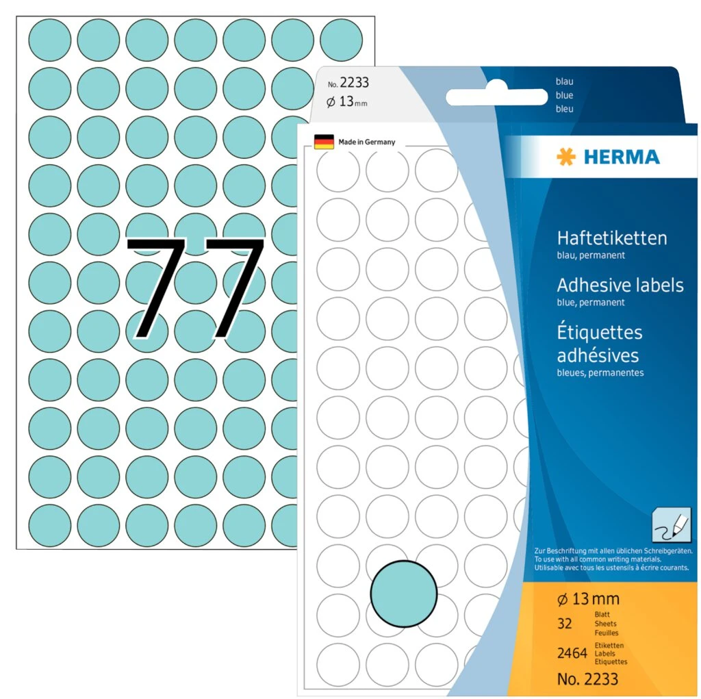 HERMA Markierungspunkte, Durchmesser: 13 mm, blau (EAN: 4008705022330)