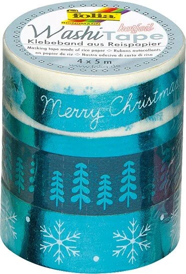 folia Deko-Klebeband Washi-Tape Hotfoil Eisblau, 4er Set (EAN: 4001868096491)