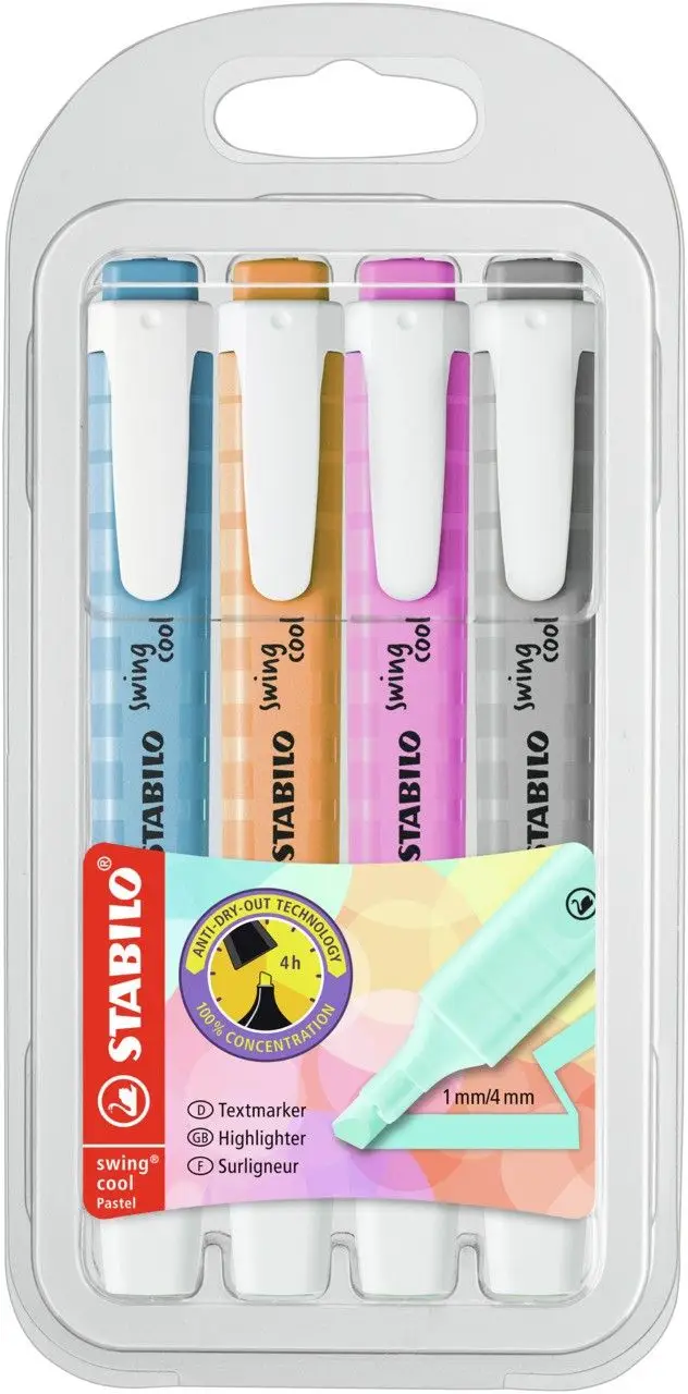STABILO Textmarker swing cool Pastel, 4er PET-Etui (EAN: 4006381573108)