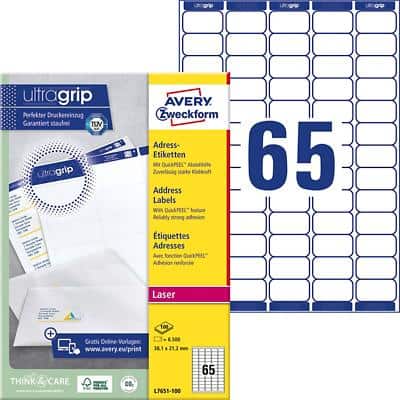 AVERY Mini étiquette d'adresse laser, 38,1 x 21,2 mm, blanc (EAN: 3266550263259)