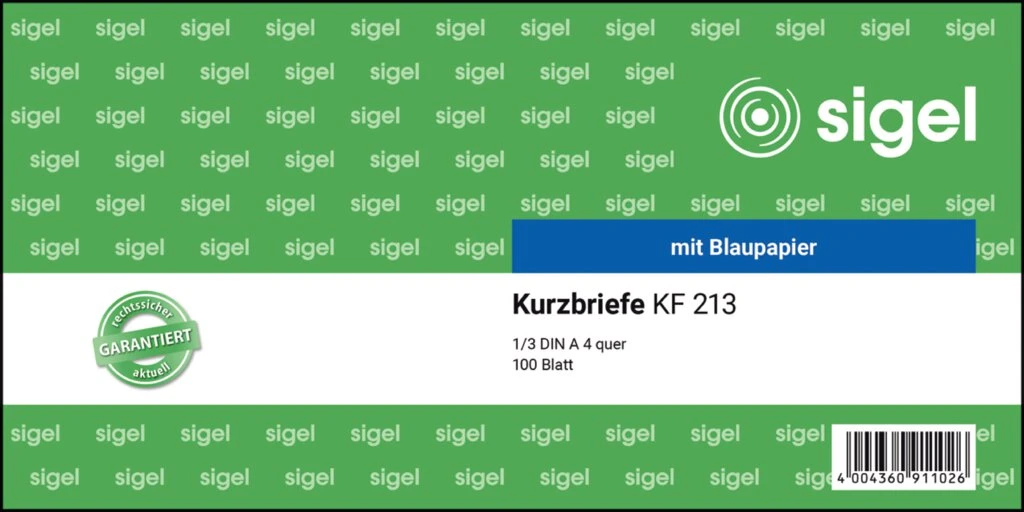 sigel Formularbuch "Kurzmitteilung/Kurzbrief", 1/3 A4 quer (EAN: 4004360911026)