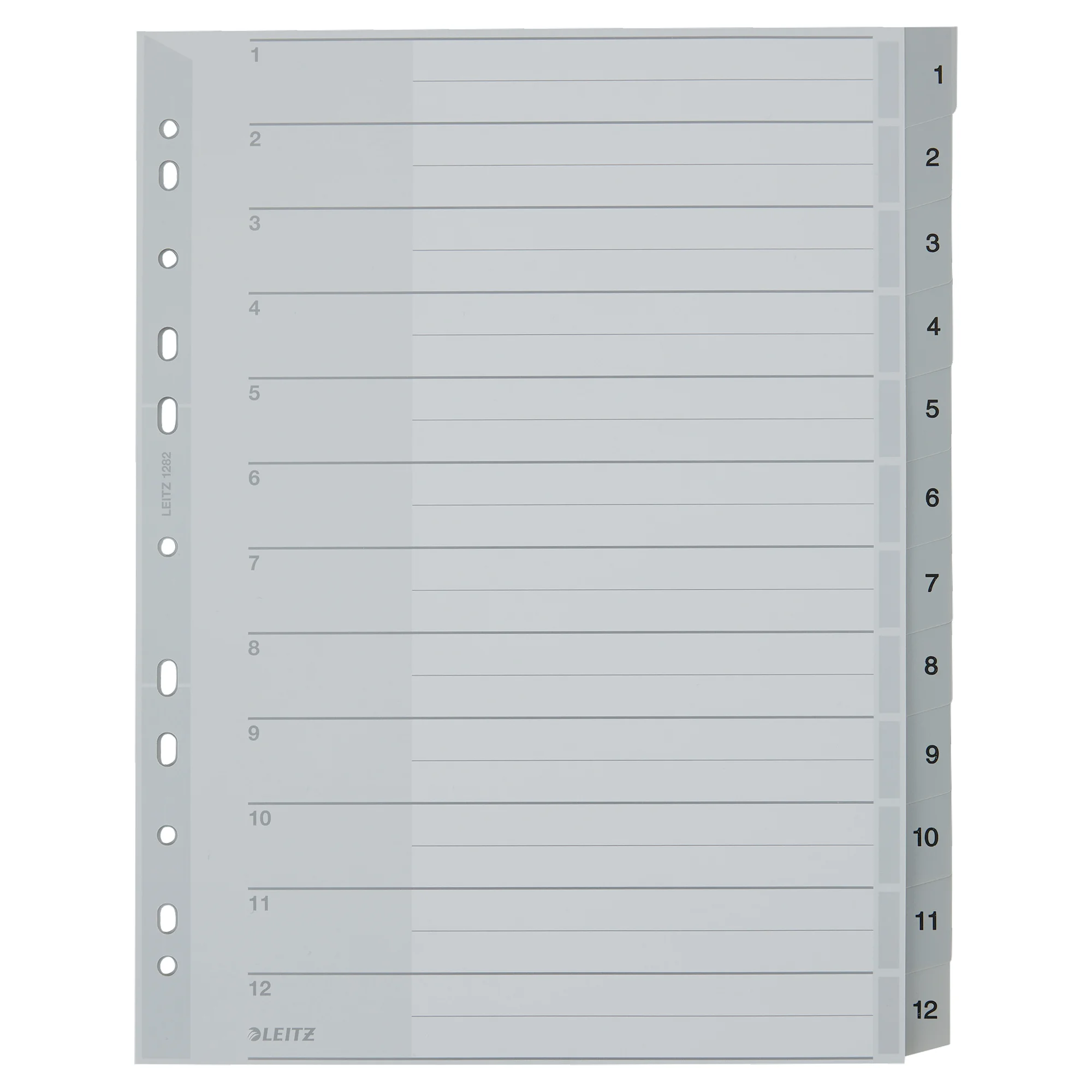 LEITZ Kunststoff-Register, Zahlen, A4 Überbreite, 1-12, grau (EAN: 4002432301850)