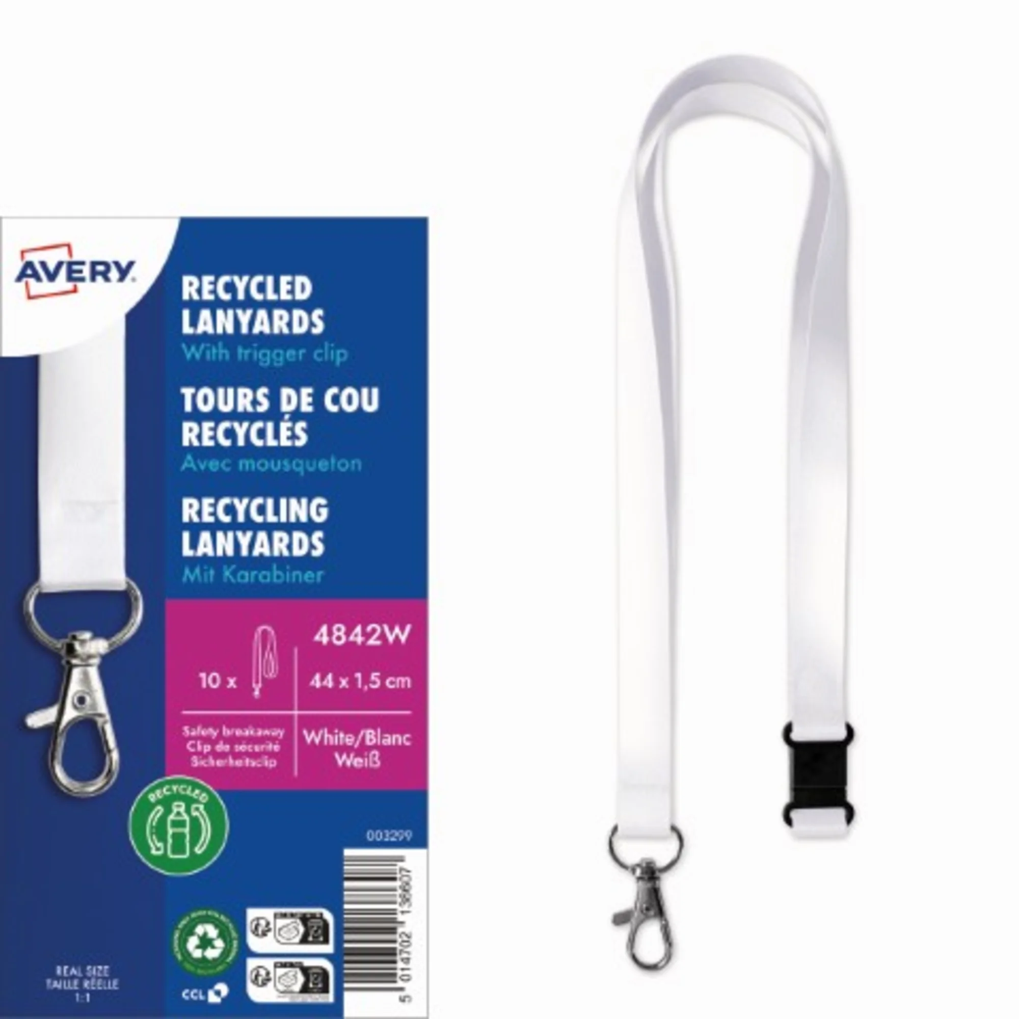 AVERY Textilband / Lanyard, aus rPET, 440 x 15 mm, weiß (EAN: 5014702138607)