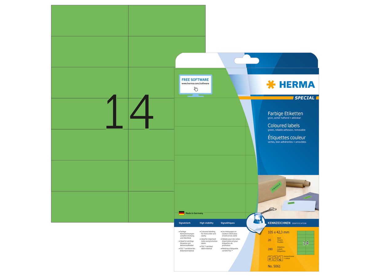 HERMA Universal-Etiketten SPECIAL, 105 x 42,3 mm, grün (EAN: 4008705050616)