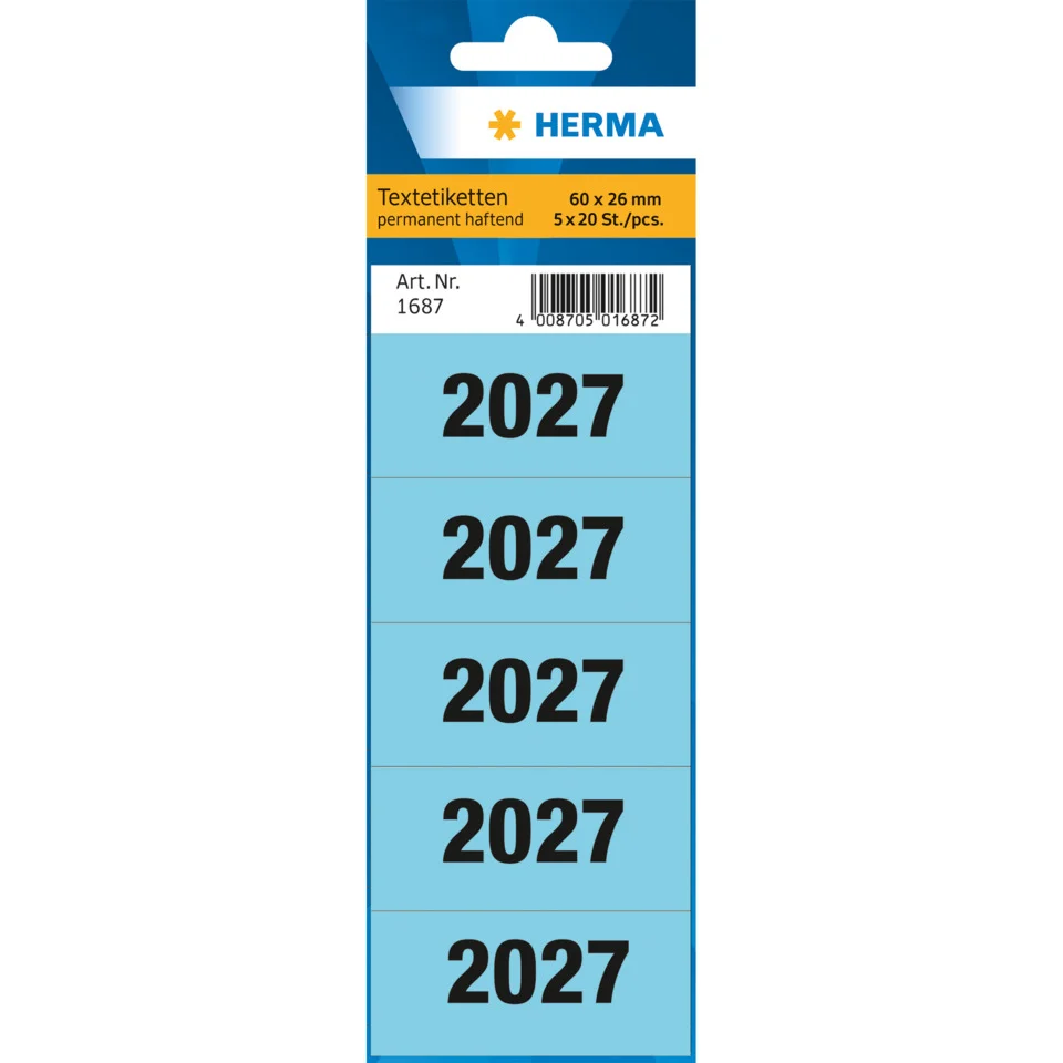 HERMA Ordner-Inhaltsschild "2027", 60 x 26 mm, blau (EAN: 4008705016872)
