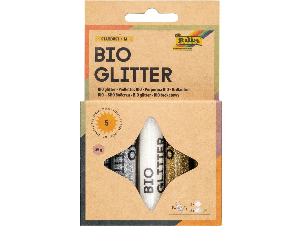 folia BIO Glitter Mix STARDUST "M", weiß irisierend, silber, gold (EAN: 4001868133431)