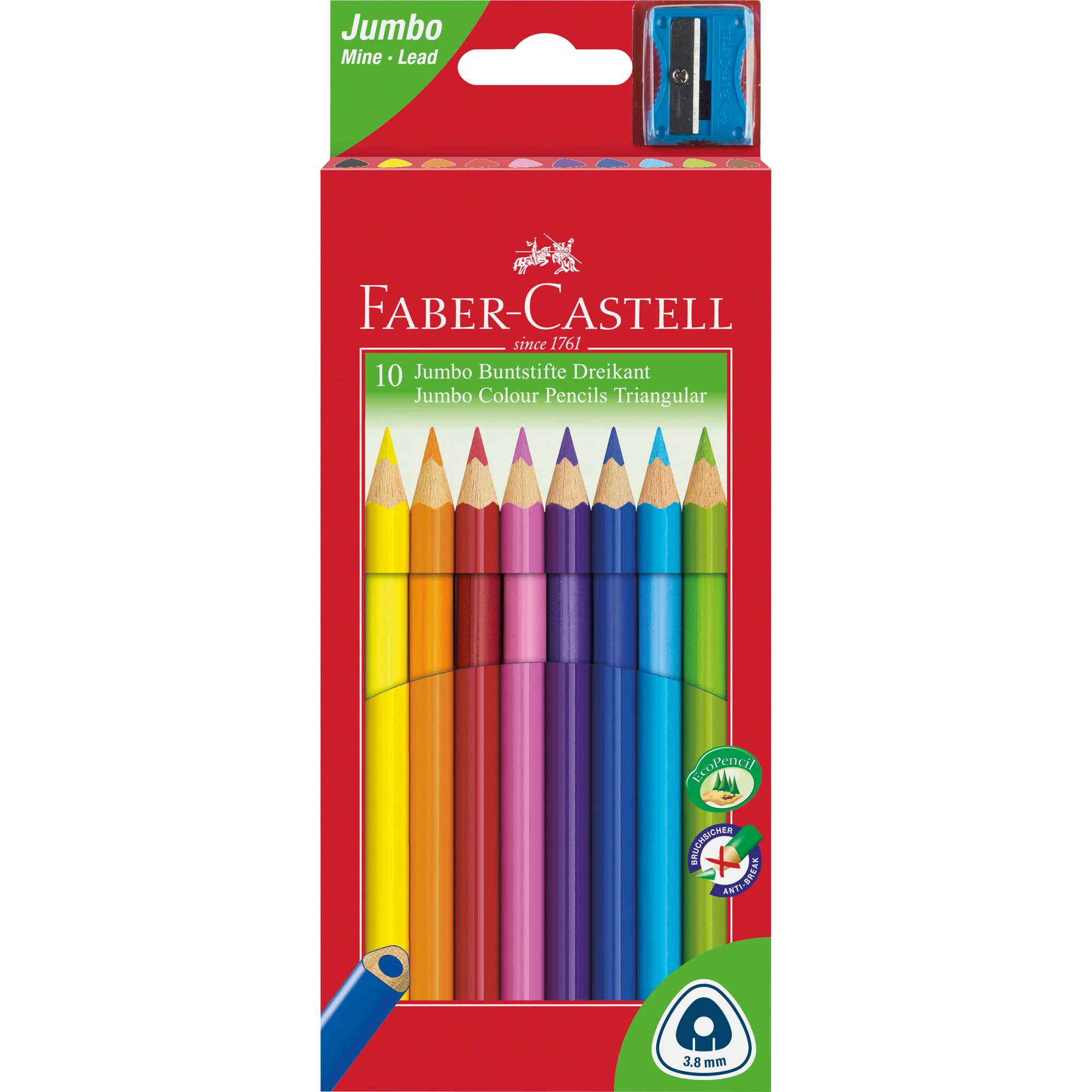 FABER-CASTELL Dreikant-Buntstifte Jumbo, 10er Etui (EAN: 8991761345016)