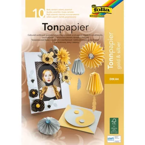 folia Tonpapierblock, DIN A4, 130 g/qm, gold und silber (EAN: 4001868006018)