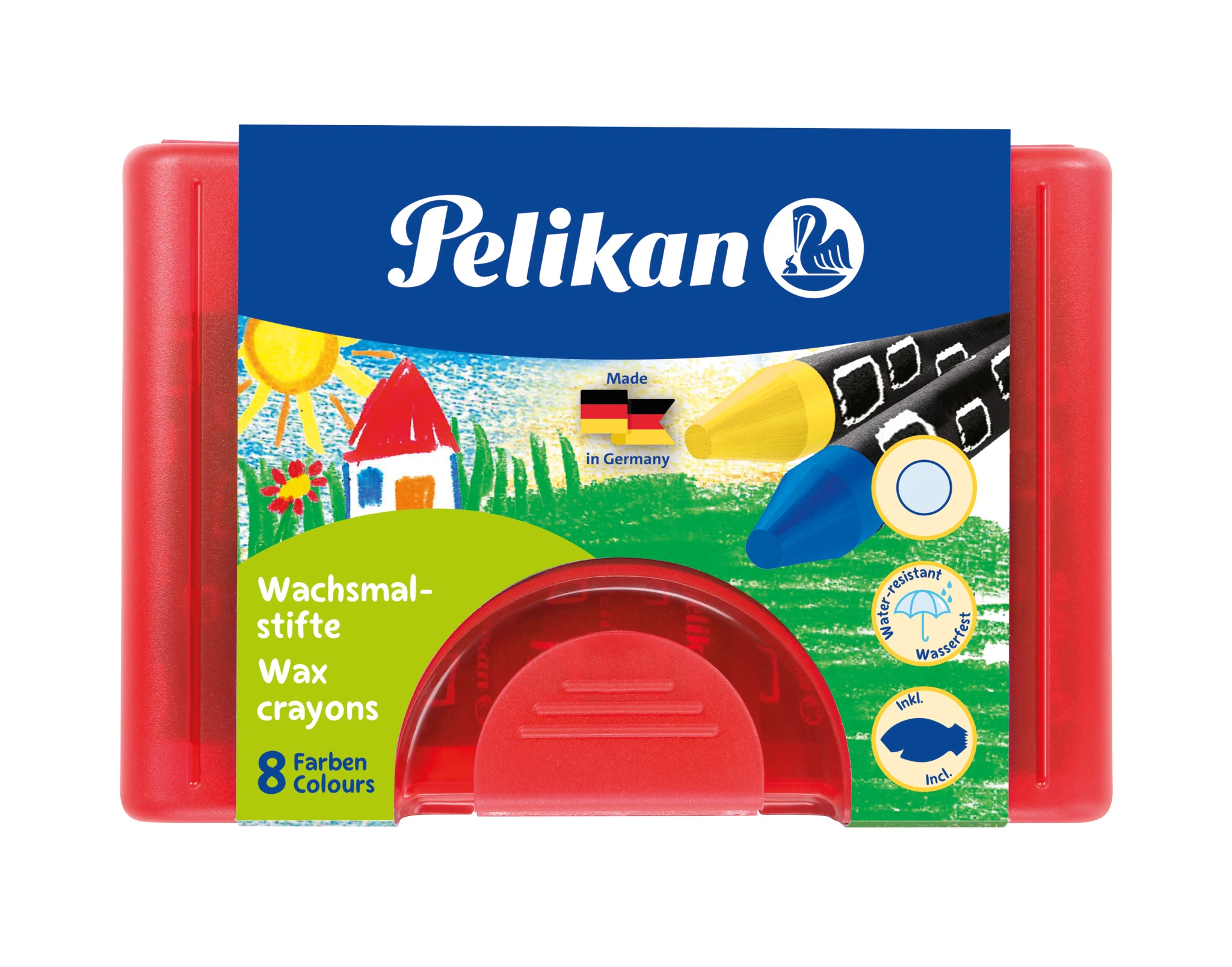 Pelikan Wachsmaler dick 665/8, rund, wasserfest, weiß, gelb, orange, rot, blau, grün, braun und schwarz (EAN: 4012700723147)