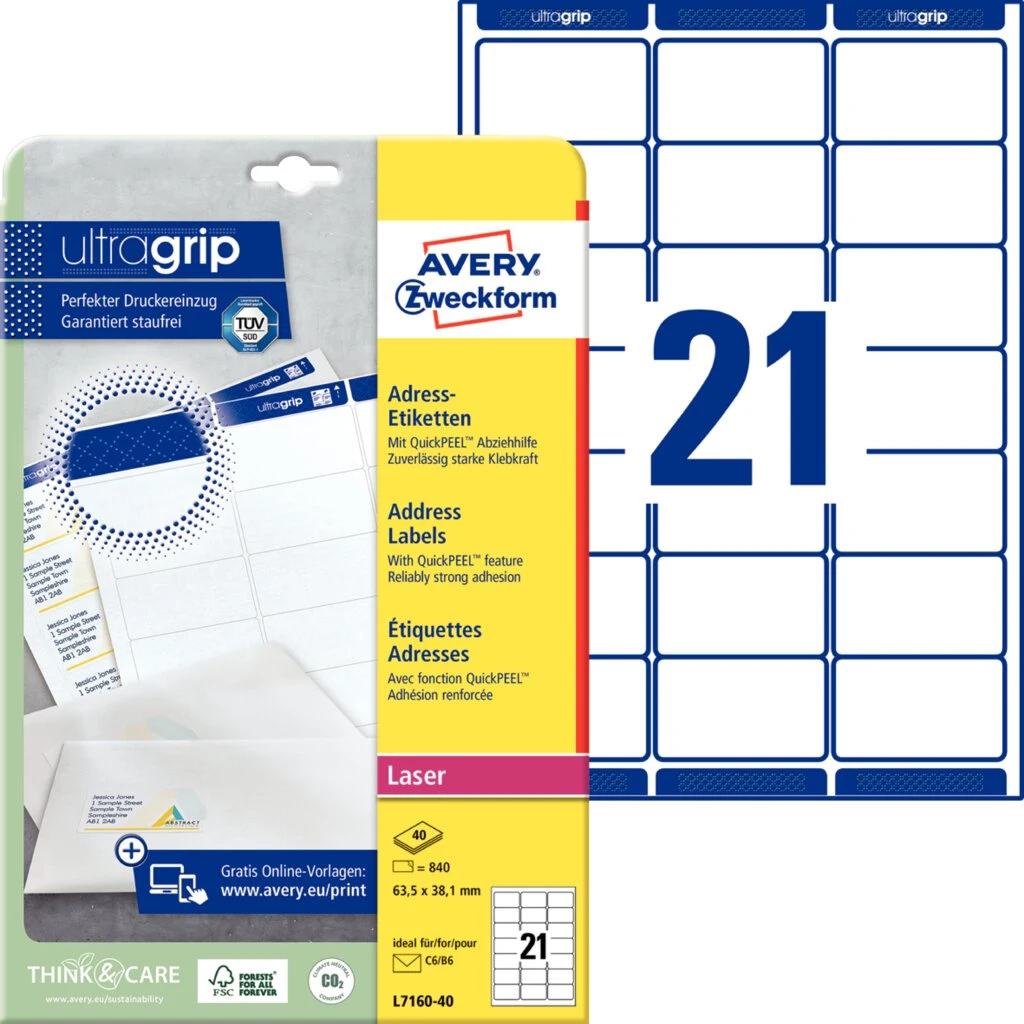 AVERY Zweckform QuickPEEL Adress-Etiketten, 63,5 x 38,1 mm (EAN: 4004182235201)