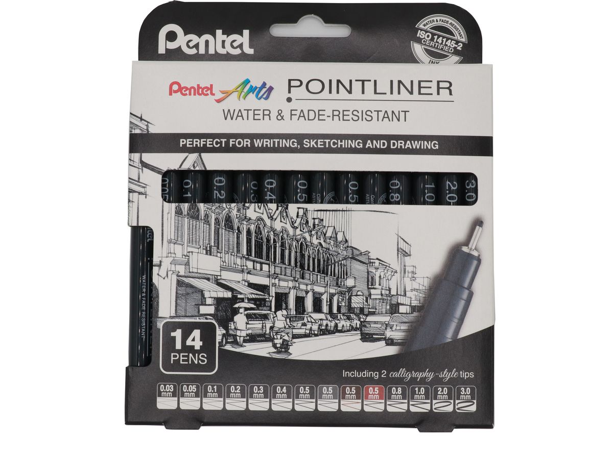 PentelArts Permanent Fineliner Pointliner, 14er Set (EAN: 0884851065643)