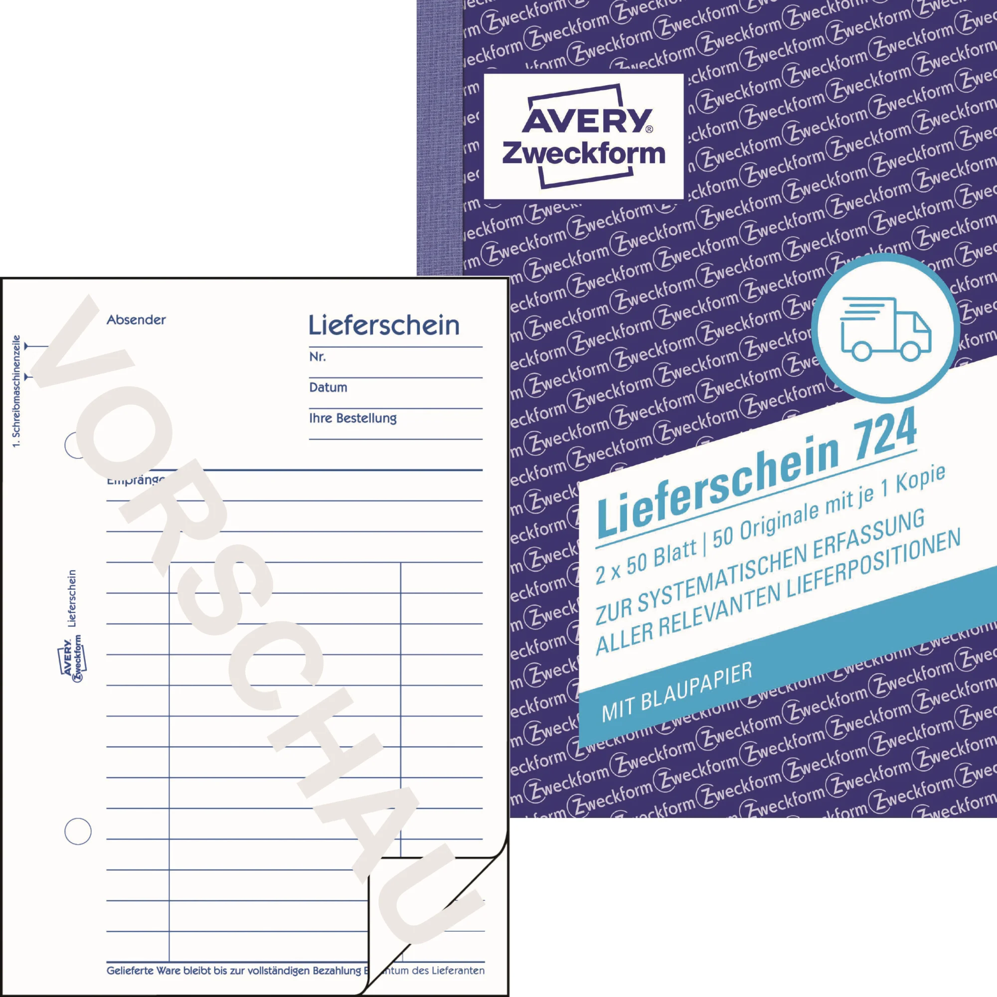 AVERY Zweckform Formularbuch "Lieferschein", 2 x 50 Blatt (EAN: 4004182007242)