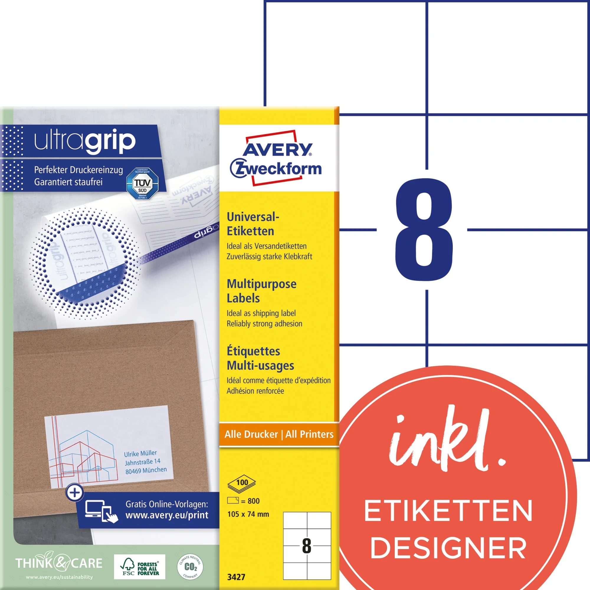 AVERY Zweckform Universal-Etiketten, 105 x 74 mm, weiß (EAN: 4004182034279)