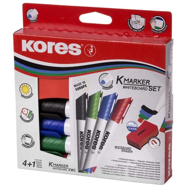Kores Whiteboard-Marker Set, 4 Marker + Tafellöscher (EAN: 9023800208637)