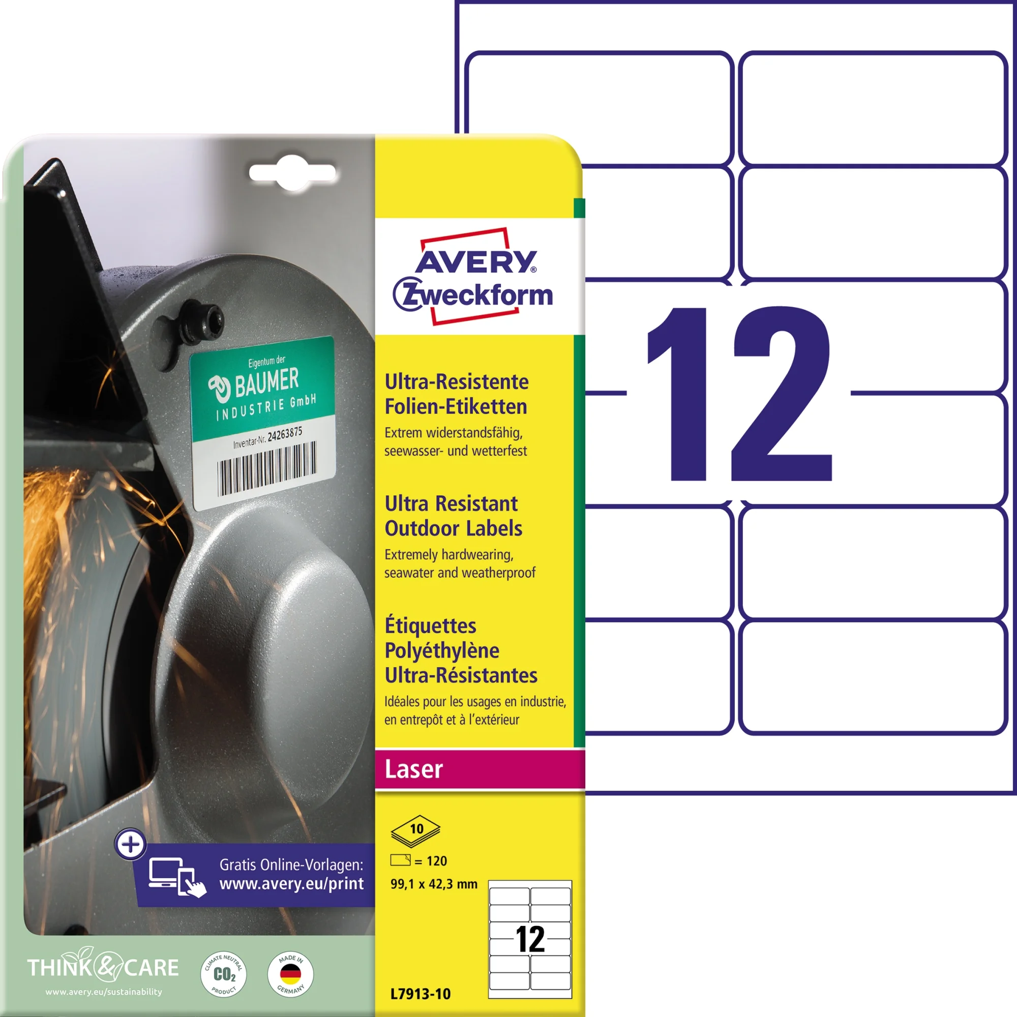 AVERY Zweckform Folien-Etiketten, wetterfest, 99,1 x 42,3 mm (EAN: 4004182074909)