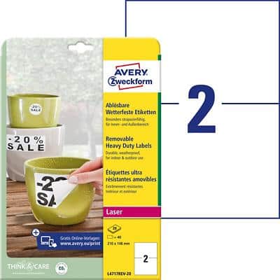 AVERY Zweckform Wetterfeste Etiketten, 210x148 mm, ablösbar (EAN: 4004182049723)