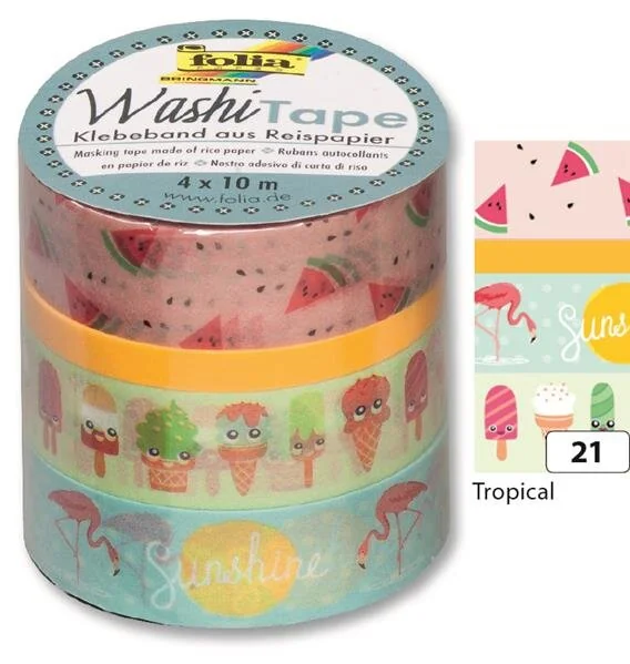 folia Deko-Klebeband Washi-Tape TROPICAL, 4er Set (EAN: 4001868089752)