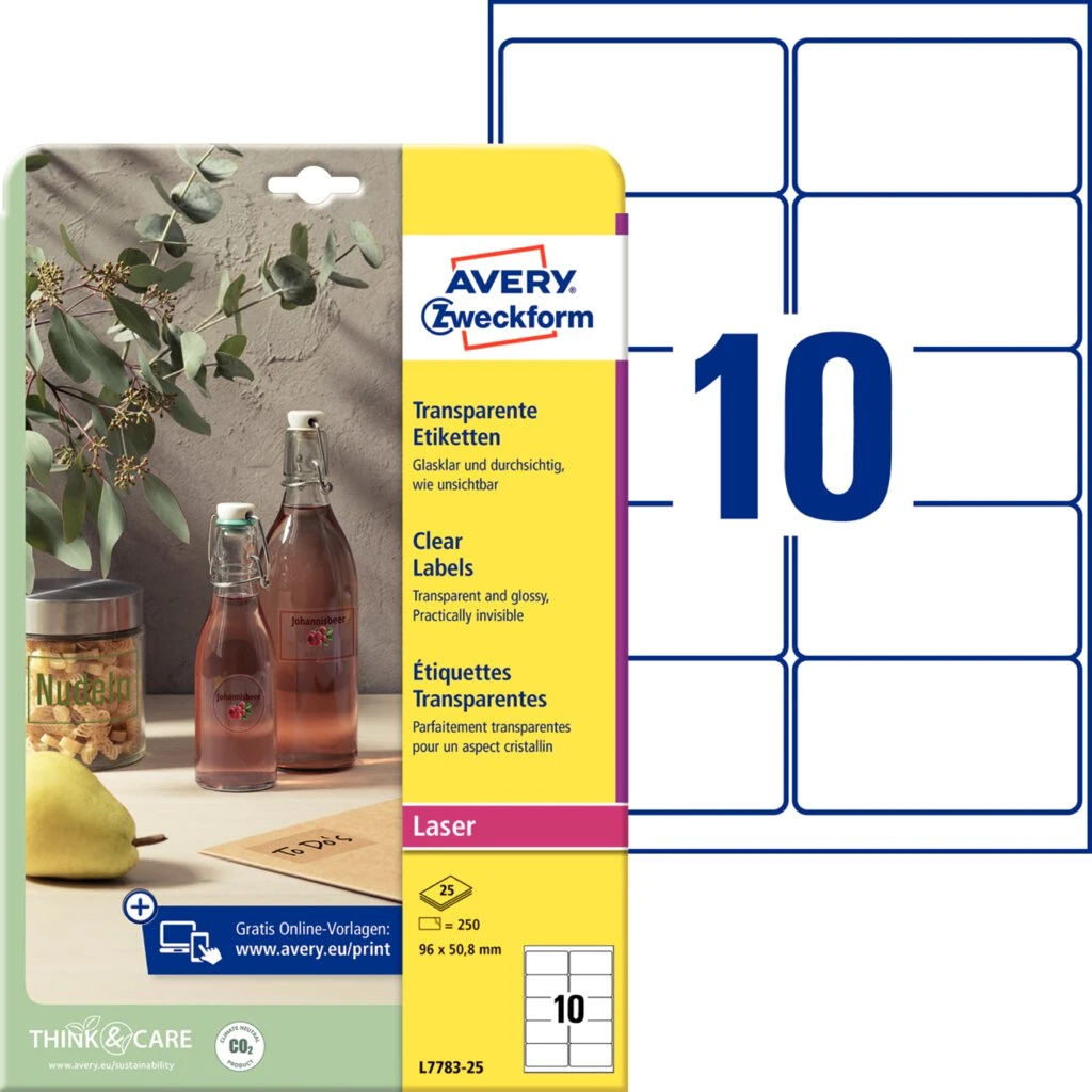 AVERY Zweckform Crystal Clear Etiketten, 96 x 50,8 mm (EAN: 4004182252550)