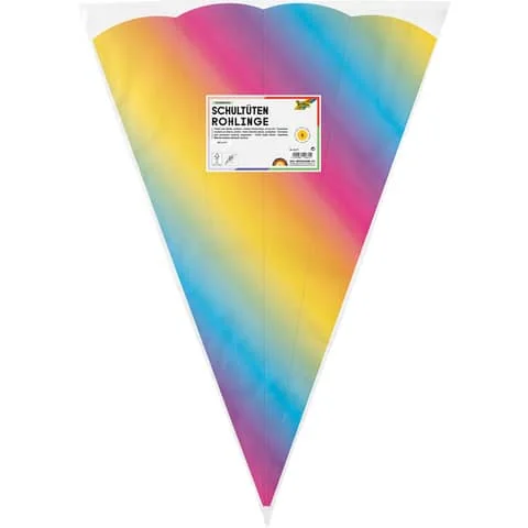 folia Schultüten-Zuschnitt, 6-eckig, 680mm, Regenbogenfarben (EAN: 4001868128314)