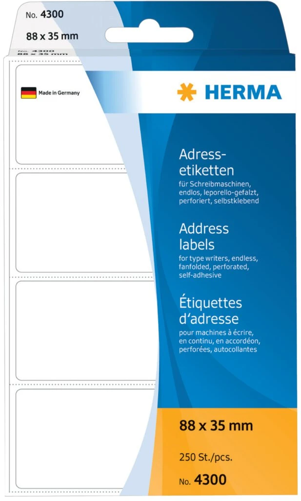 HERMA Adress-Etiketten, 88 x 35 mm, Leporello gefalzt, weiß (EAN: 4008705043007)
