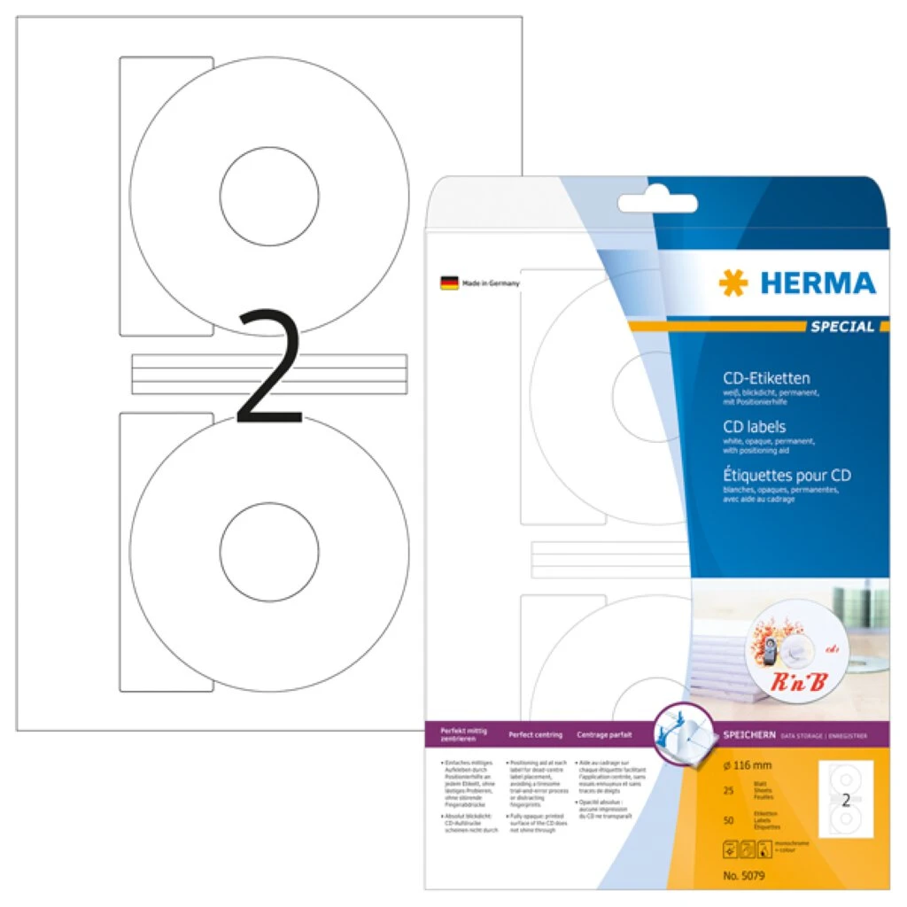 HERMA CD/DVD-Etiketten SPECIAL, Durchmesser: 116 mm, weiß (EAN: 4008705050791)