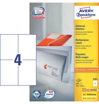 AVERY Zweckform Universal-Etiketten, 105 x 148 mm, weiß (EAN: 4004182034835)