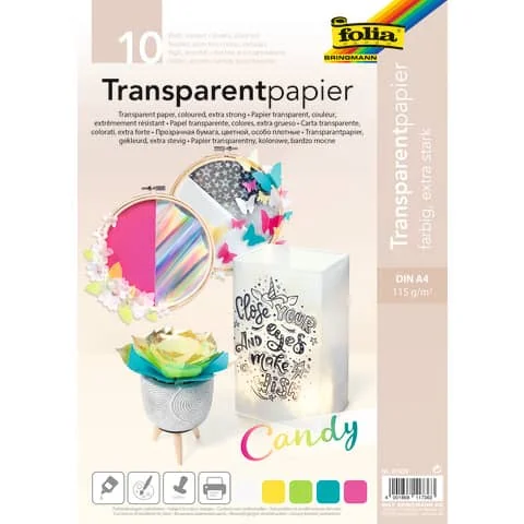 folia Transparentpapier CANDY, DIN A4, 115 g/qm, weiß, gelb, grün, pazifik, pink (EAN: 4001868117363)