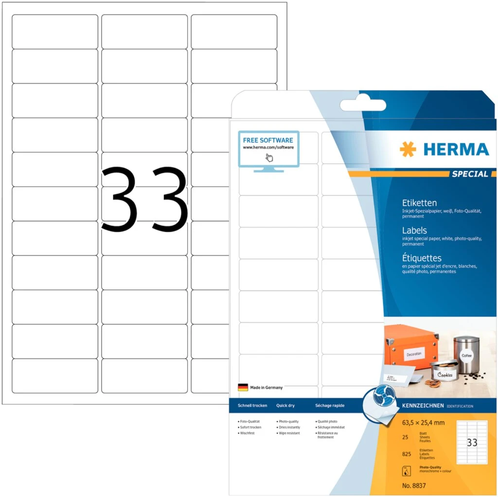 HERMA Inkjet-Etiketten SPECIAL, 63,5 x 25,4 mm, weiß (EAN: 4008705088374)