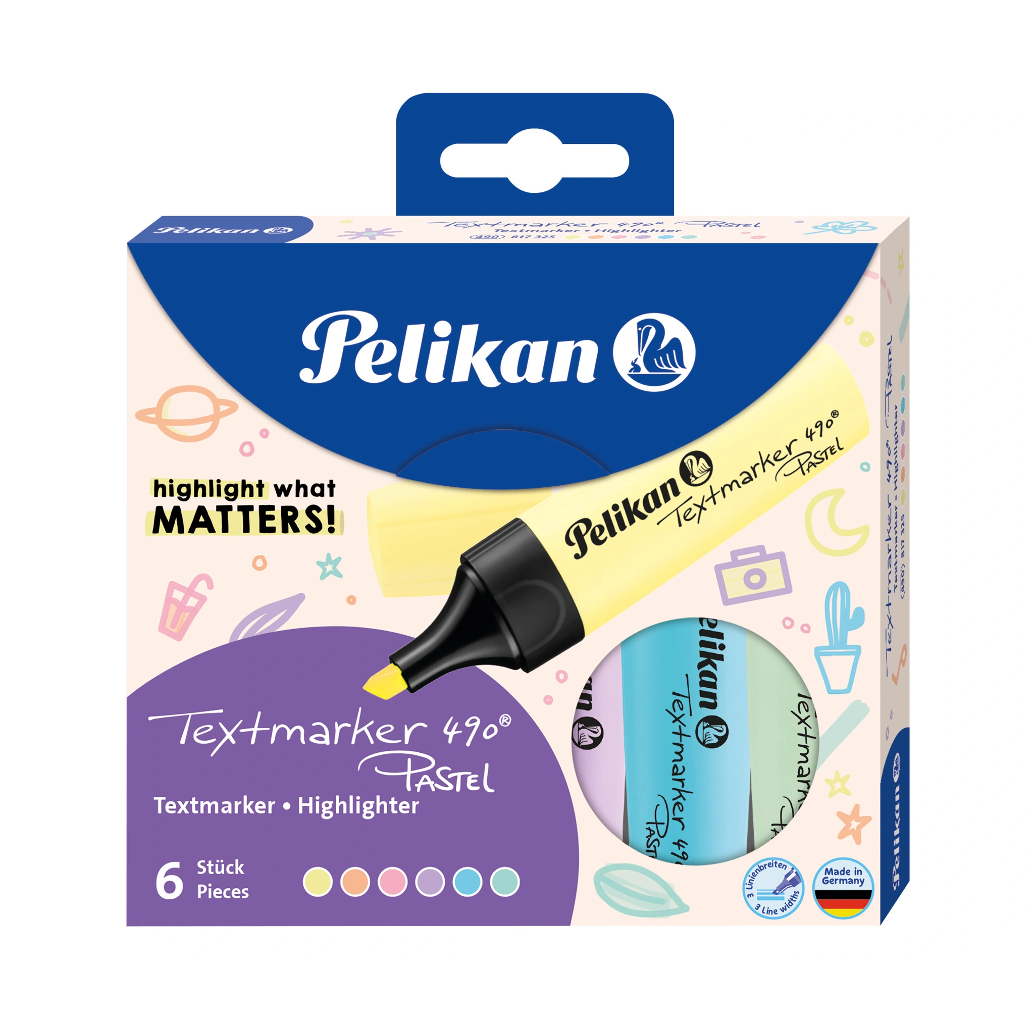 Pelikan Textmarker 490 Pastel, 6er Etui, farbig sortiert (EAN: 4012700817327)