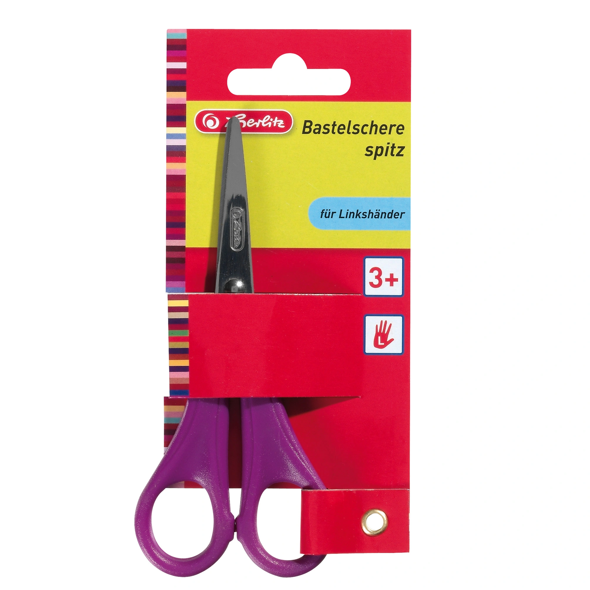 herlitz Bastelschere, spitz, Länge: 133 mm, blau, lila, rot (EAN: 4008110038506)