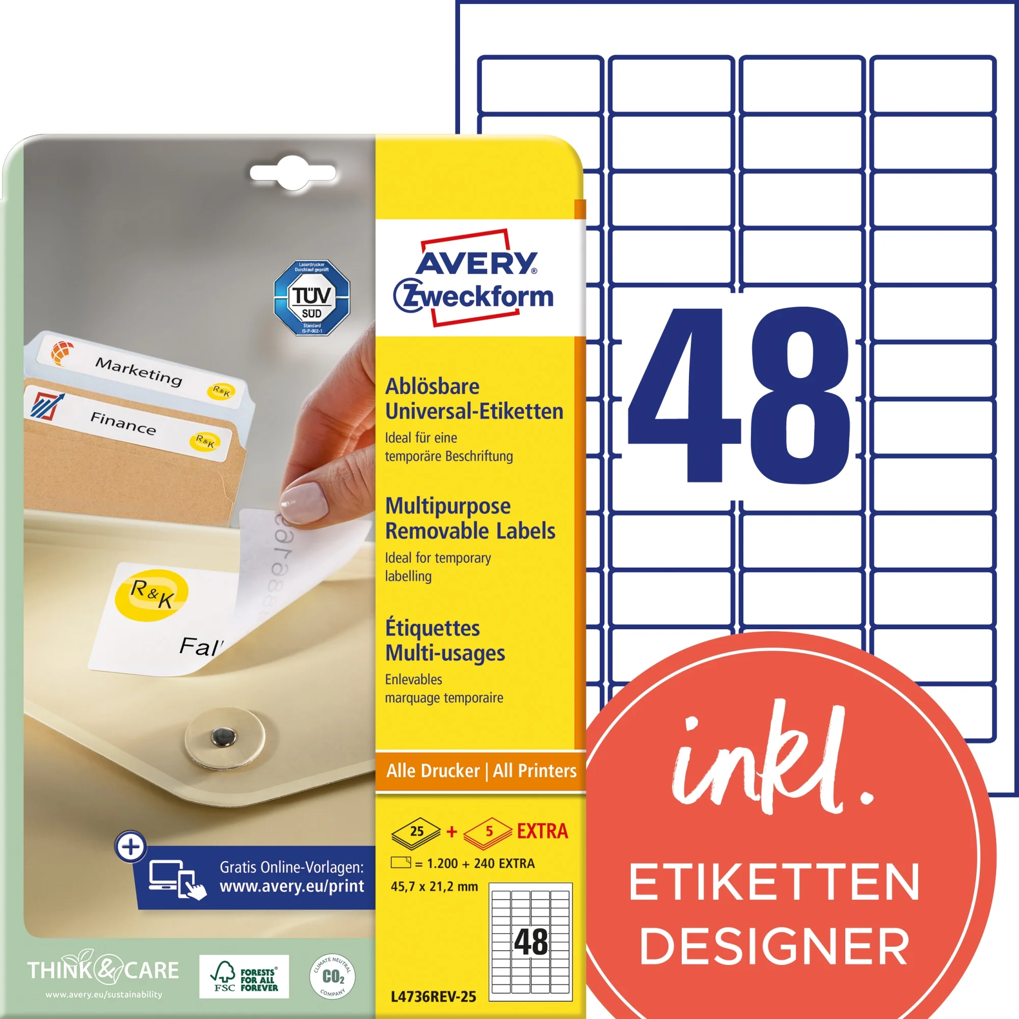 AVERY Zweckform Universal-Etiketten, 45,7 x 21,2 mm, weiß (EAN: 4004182047361)