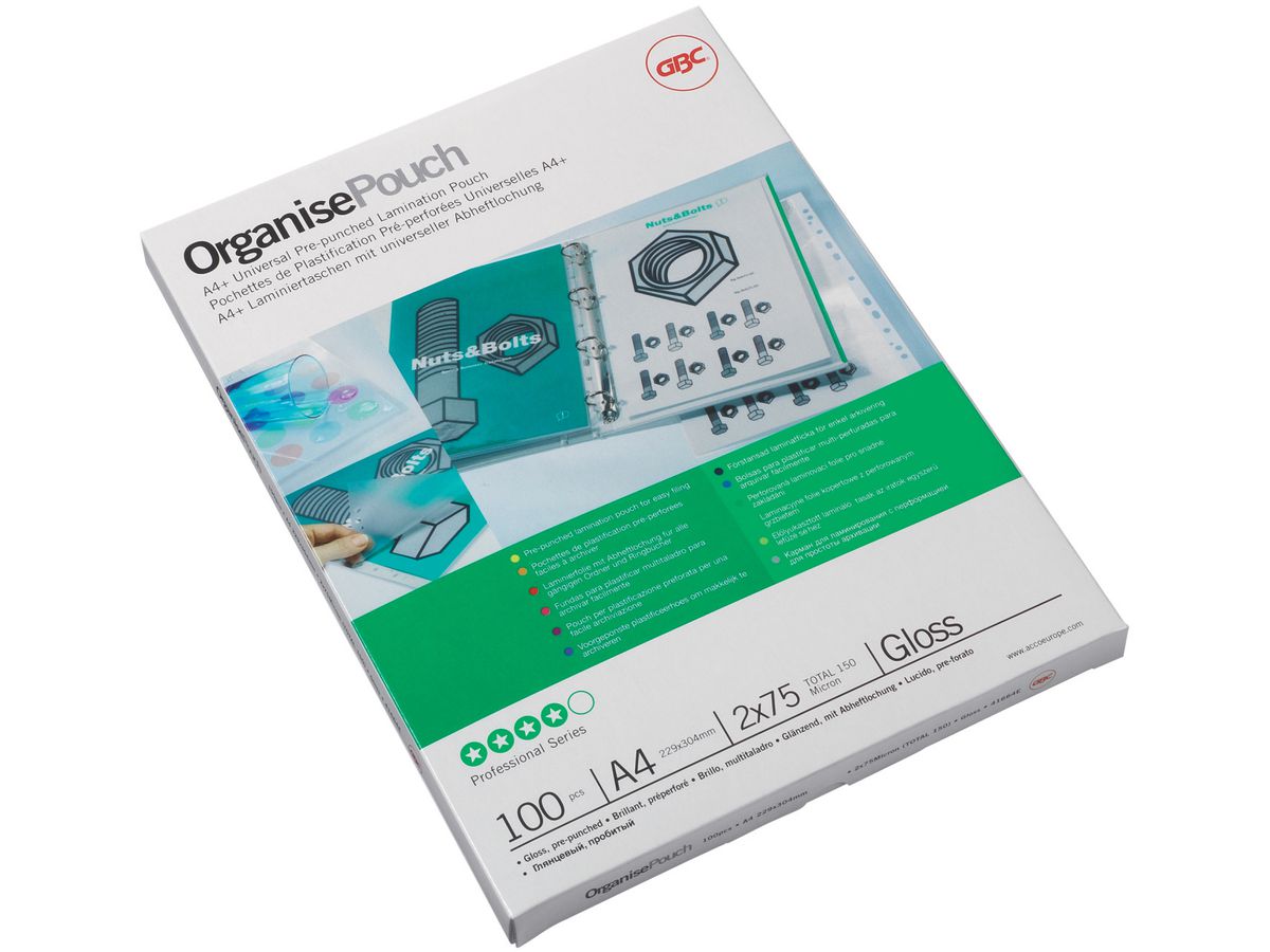 GBC Laminierfolientasche, DIN A4, Abheftlochung, 250 mic (EAN: 0033816033085)