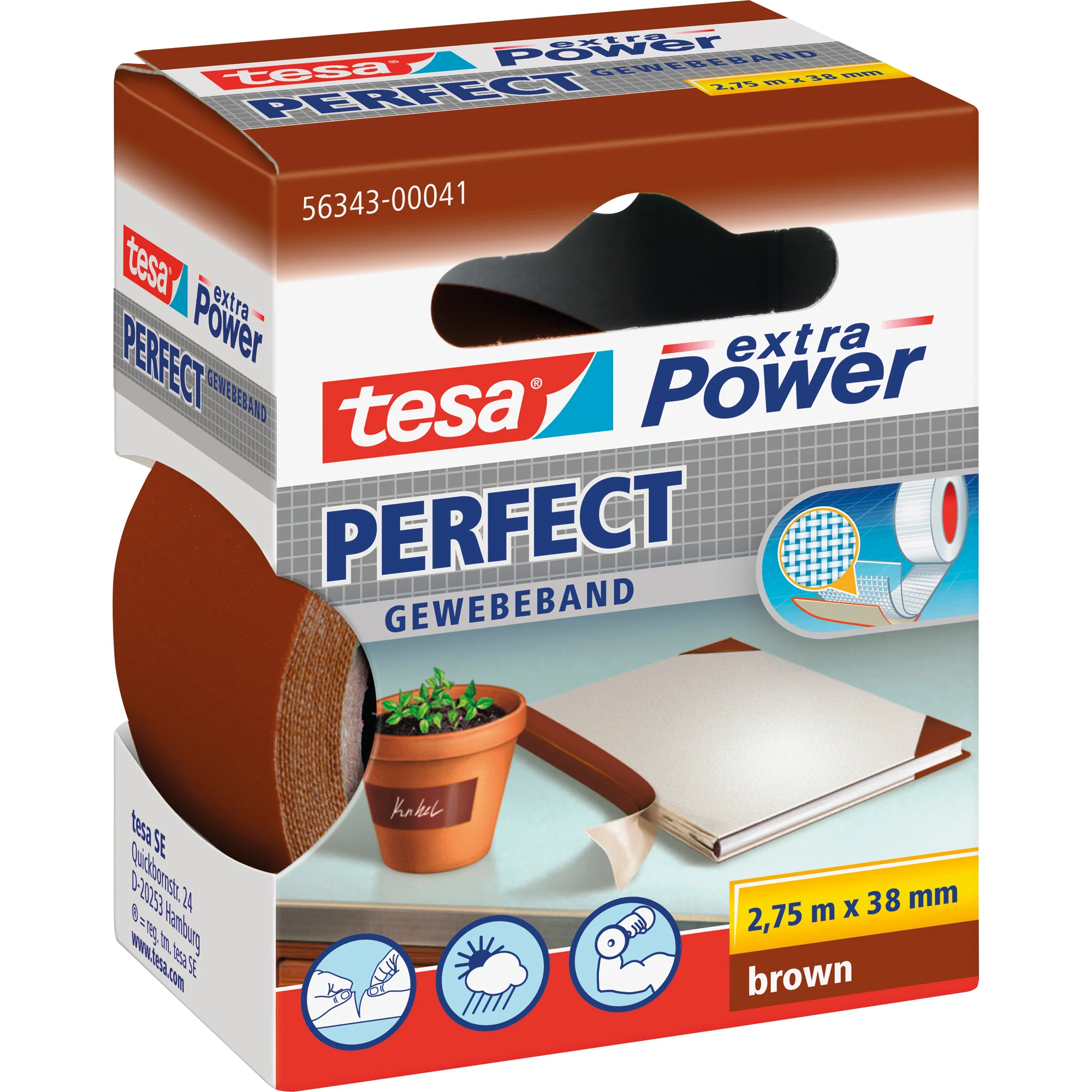 tesa Gewebeband extra Power PERFECT, 38 mm x 2,75 m, braun (EAN: 4042448044297)