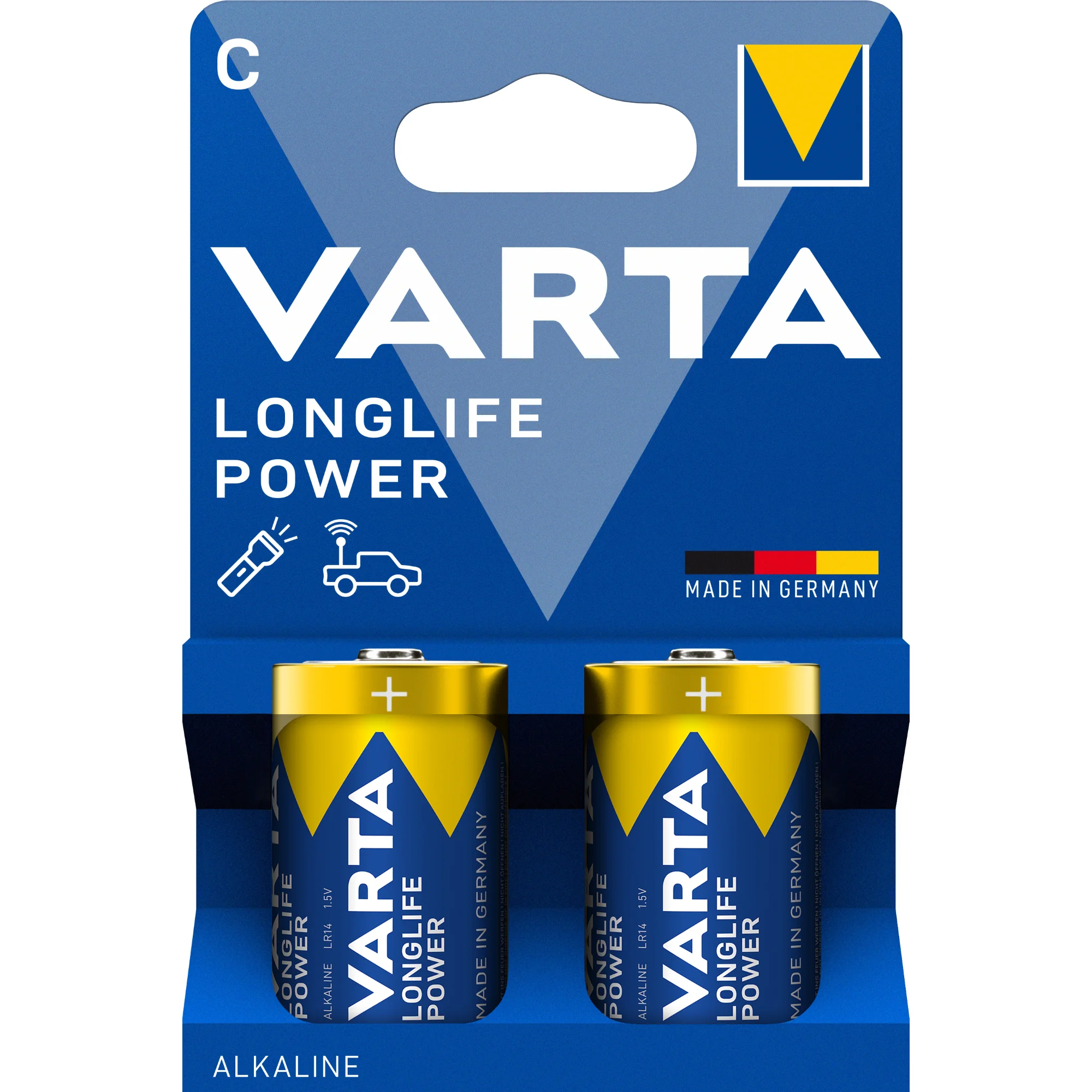 VARTA Alkaline Batterie Longlife Power, Baby (C), 2er (EAN: 4008496128129)