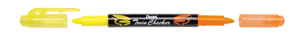 Pentel Textmarker "TWIN CHECKER", 2 Spitzen, gelb/orange (EAN: 4711577023045)
