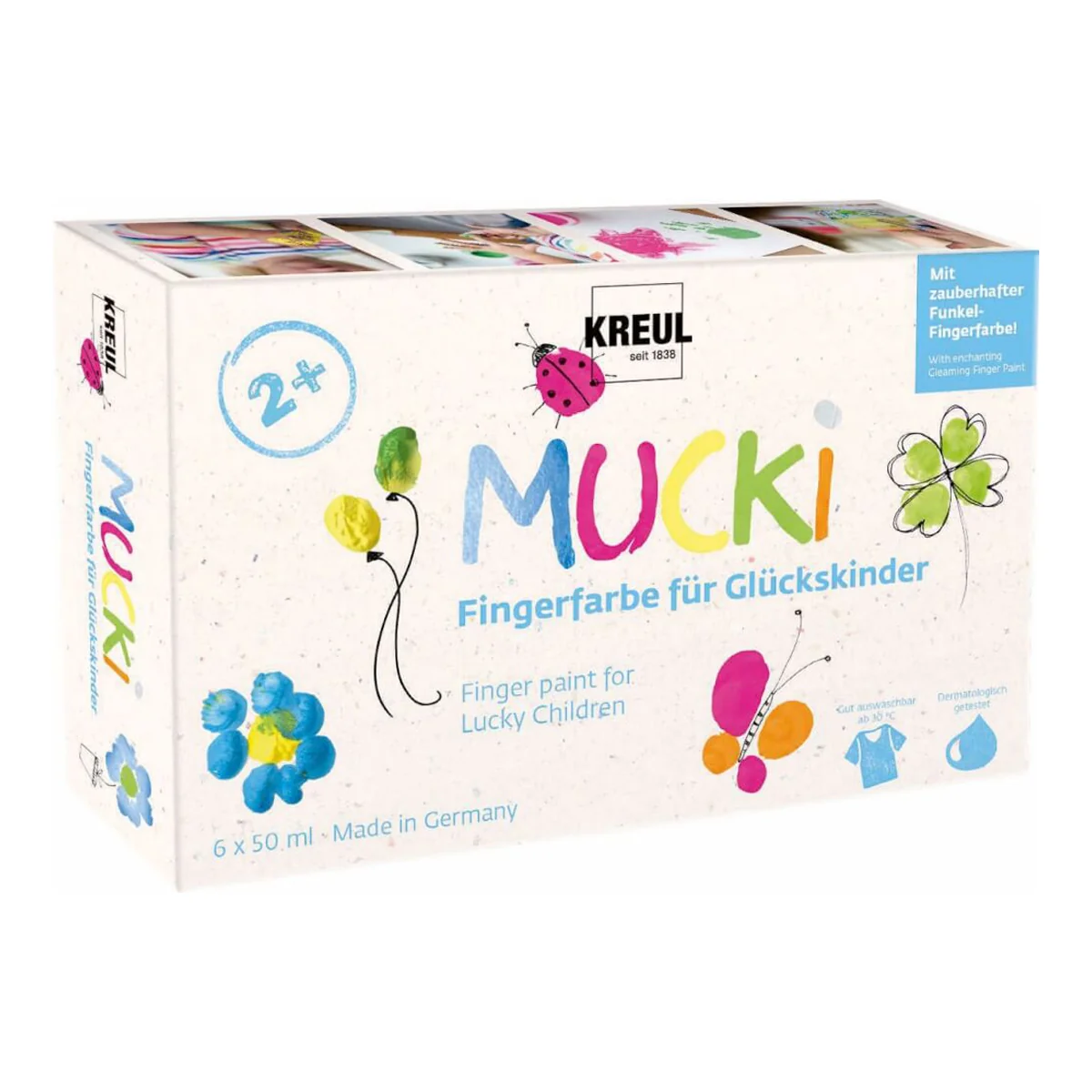 KREUL Fingerfarbe "MUCKI" für Glückskinder, 50 ml, 6er-Set (EAN: 4000798123864)