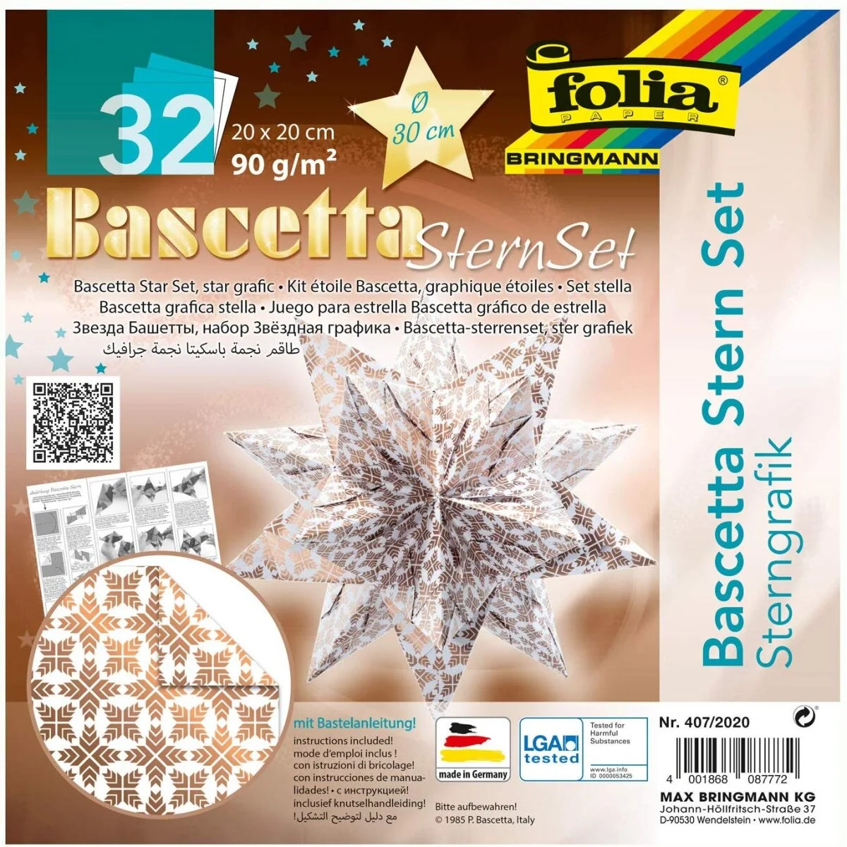 folia Faltblätter Bascetta-Stern, 200 x 200 mm, weiß/kupfer (EAN: 4001868087772)
