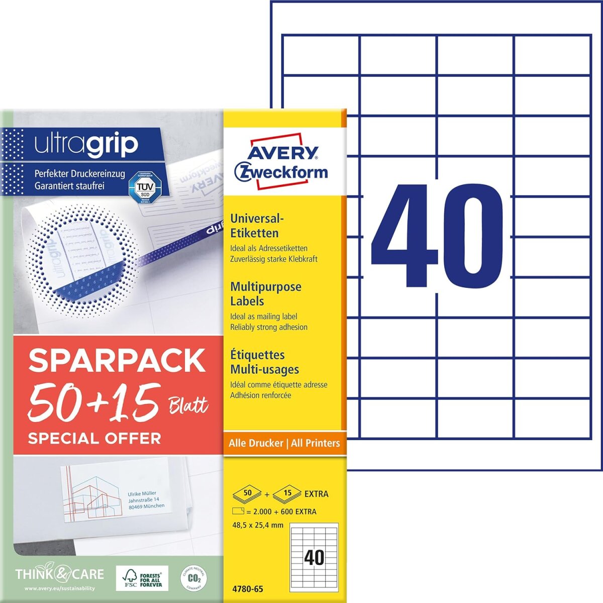 AVERY Zweckform Universal-Etiketten, 48,5 x 25,4 mm, 50+15Bl (EAN: 4004182347805)