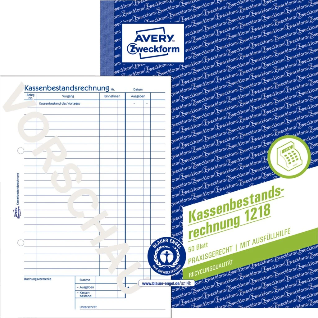 AVERY Zweckform Formularbuch "Kassenbestandsrechnung", A5 (EAN: 4004182012185)