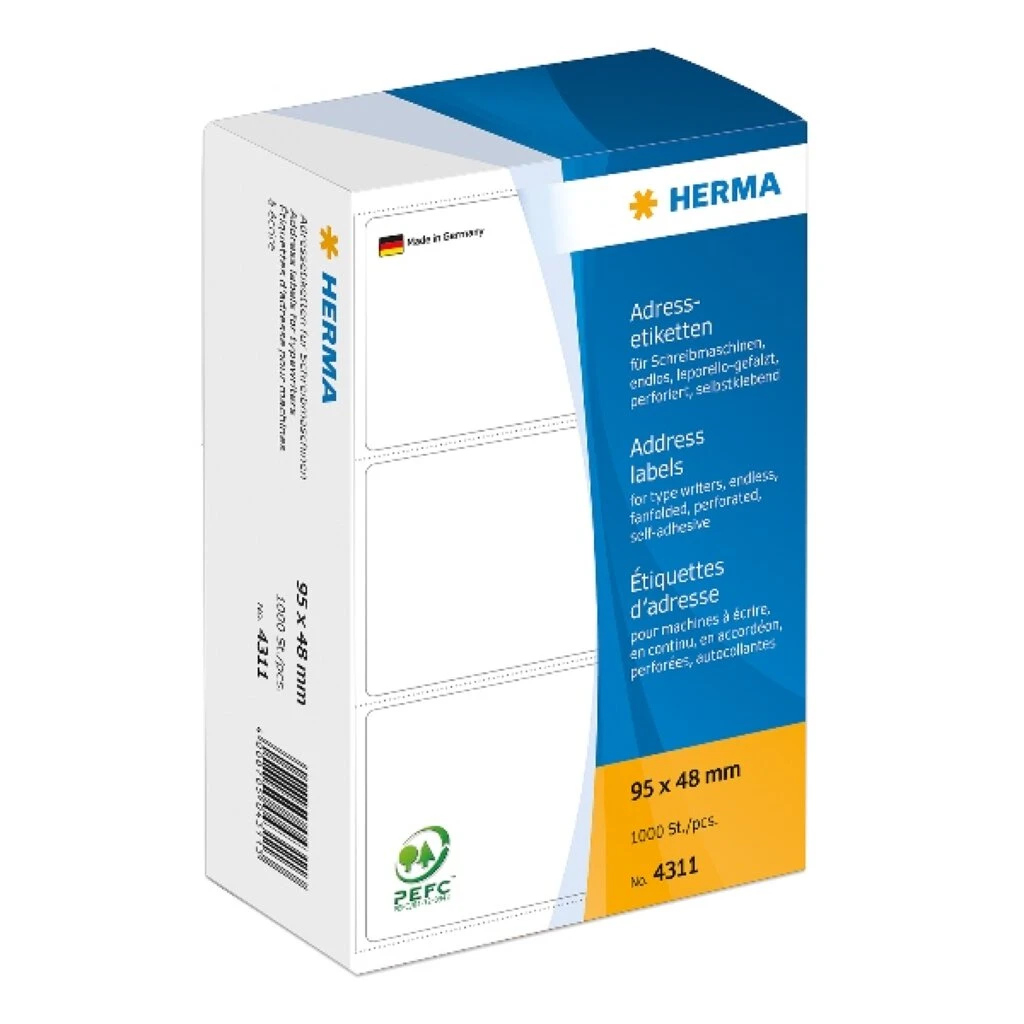 HERMA Adress-Etiketten, 95 x 48 mm, Leporello gefalzt, weiß (EAN: 4008705043113)