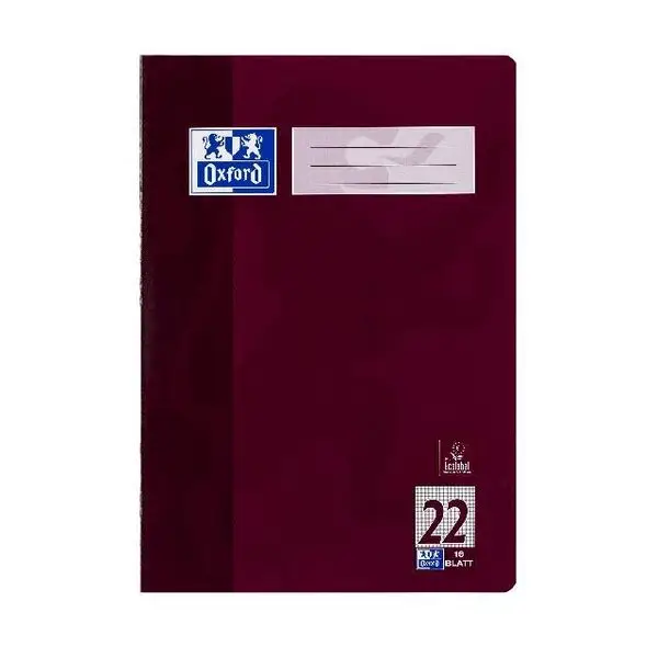 Oxford Schulheft, DIN A4, Lineatur 22 / kariert, 16 Blatt, bordeaux (EAN: 4006144581715)