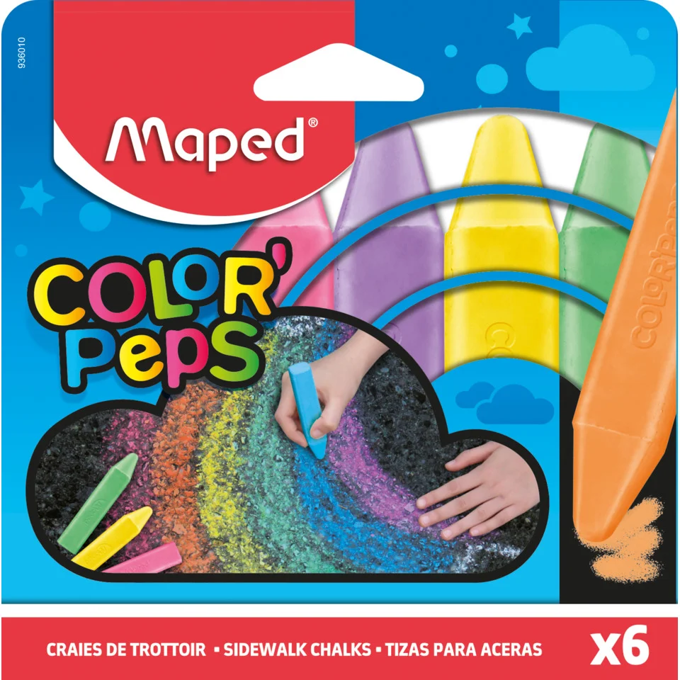 Maped Straßenmalkreide COLOR'PEPS, 6er Kartonetui, orange, rot, lila, blau, grün, gelb (EAN: 3154149360109)