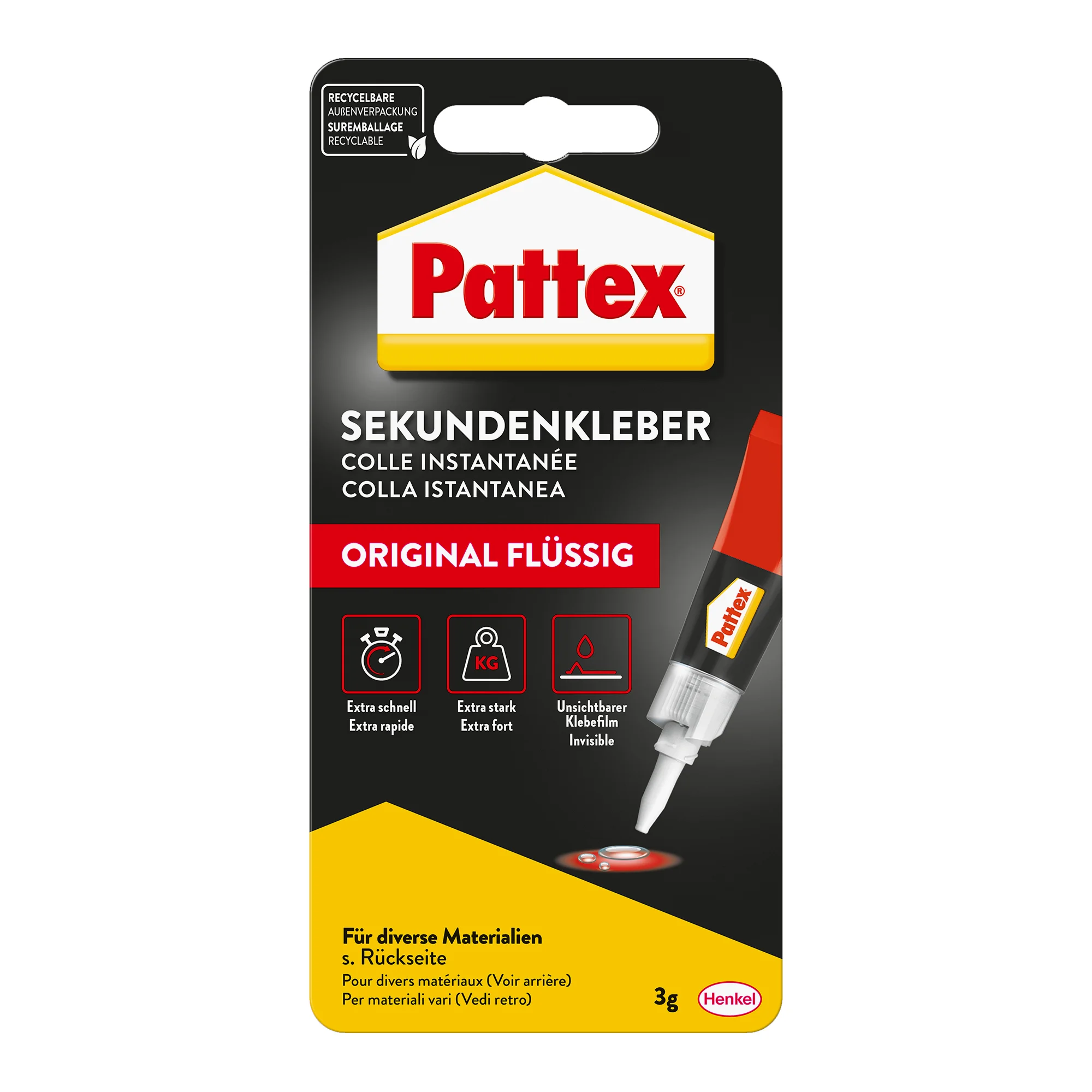 Pattex Sekundenkleber ORIGINAL flüssig, 3 g Tube (EAN: 4015000414999)