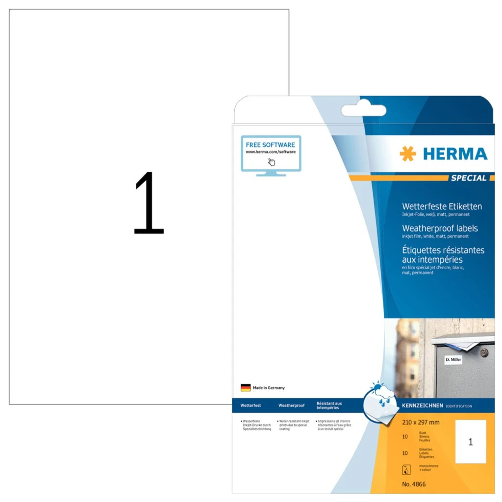 HERMA Wetterfeste Inkjet Folien-Etiketten, 210 x 297 mm (EAN: 4008705048668)