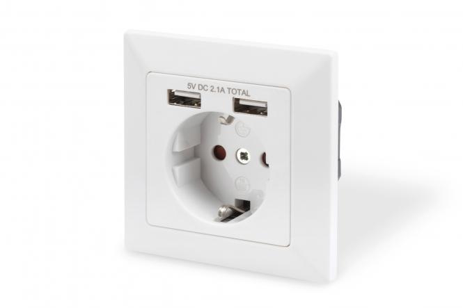 DIGITUS Unterputz-Steckdose, weiß, mit 2x USB-Port, weiß (EAN: 4016032443193)