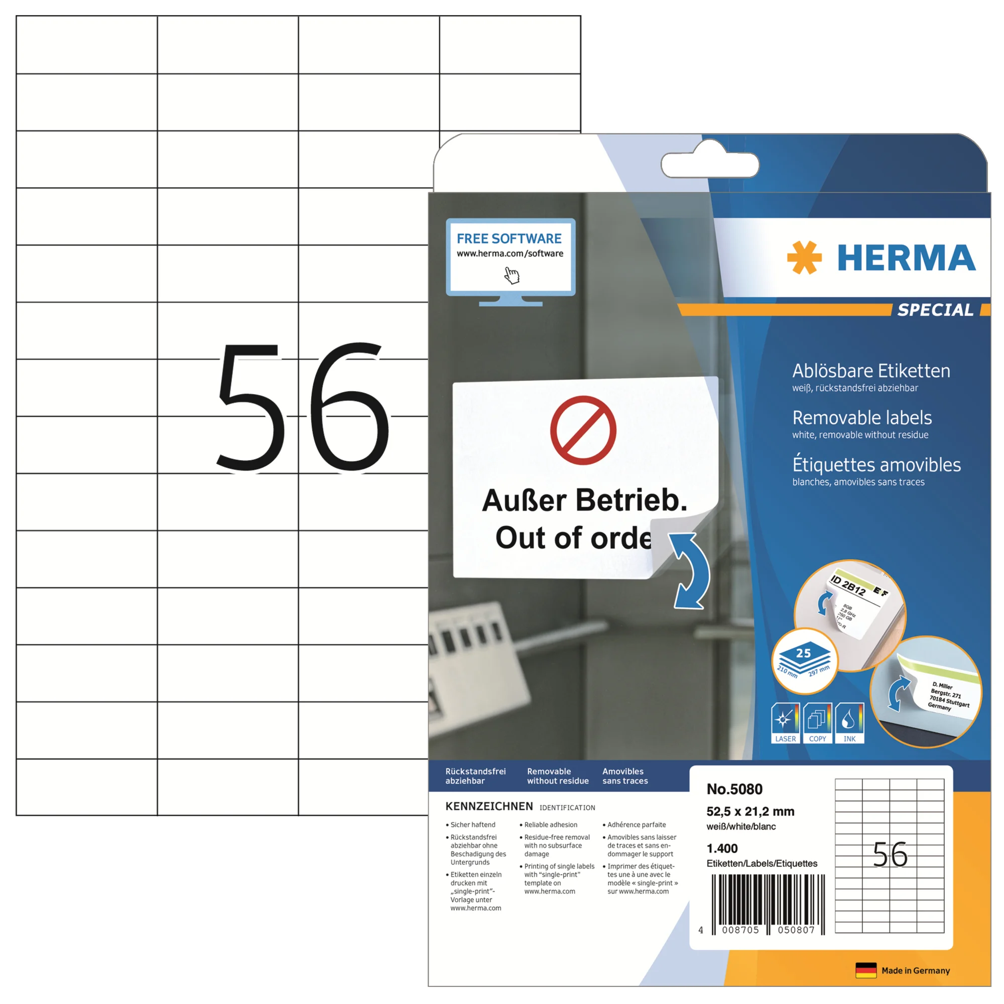 HERMA Universal-Etiketten SPECIAL, 52,5 x 21,2 mm, weiß (EAN: 4008705050807)