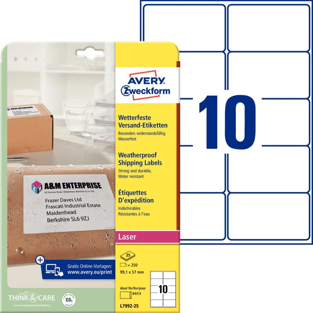 AVERY Zweckform Wetterfeste Versand-Etiketten, 99,1 x 57 mm (EAN: 4004182048924)