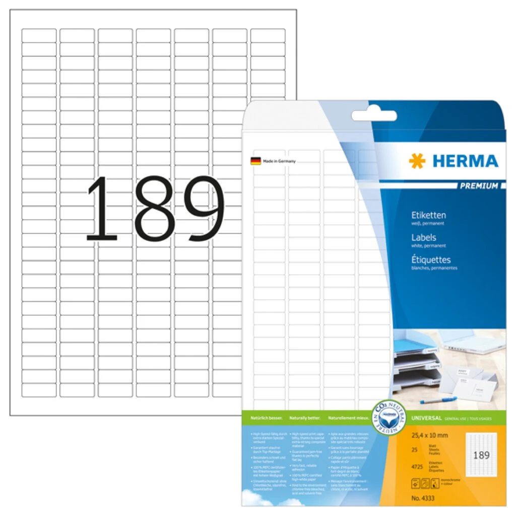HERMA Universal-Etiketten PREMIUM, 25,4 x 10 mm, weiß (EAN: 4008705043335)
