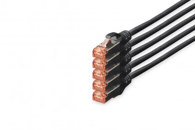 DIGITUS Patchkabel Kat. 6, S/FTP, 10,0 m, schwarz, 5er (EAN: 4016032442363)