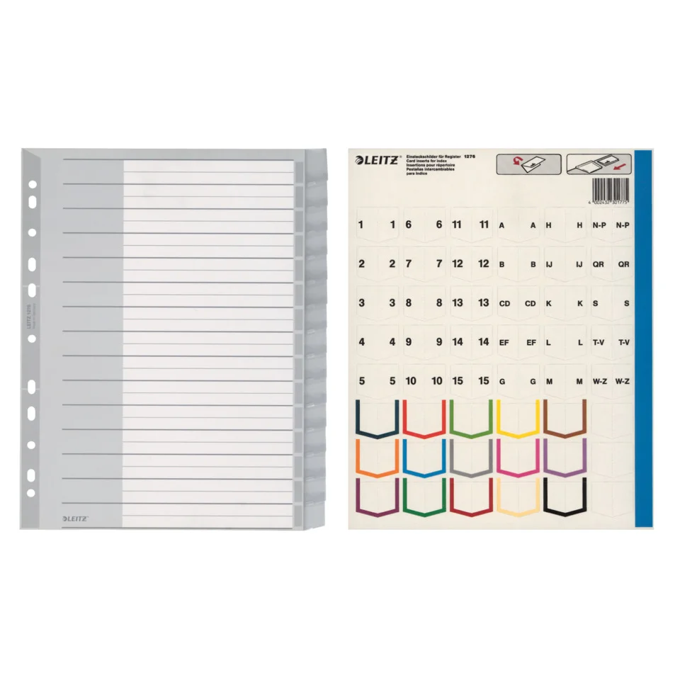 LEITZ Kunststoff-Register, blanko, A4 Überbreite, 15-teilig, grau (EAN: 4002432301775)
